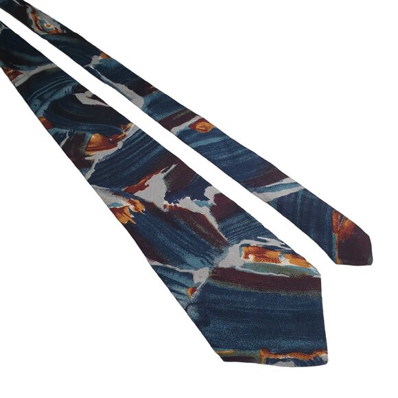 Vintage Albert Nipon Men Silk Tie Abstract Design Blue Maroon Designer Dad Gift - Picture 1 of 5